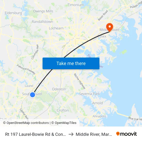 Rt 197 Laurel-Bowie Rd & Contee Rd to Middle River, Maryland map