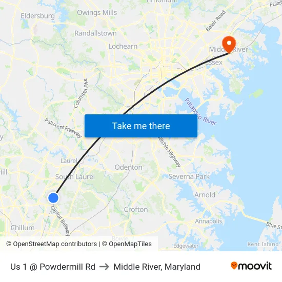 Us 1 @ Powdermill Rd to Middle River, Maryland map