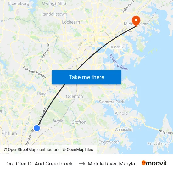 Ora Glen Dr And Greenbrook Dr to Middle River, Maryland map