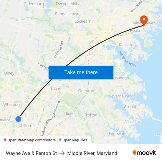 Wayne Ave & Fenton St to Middle River, Maryland map
