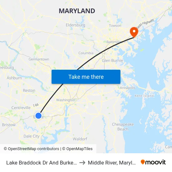 Lake Braddock Dr And Burke Rd to Middle River, Maryland map