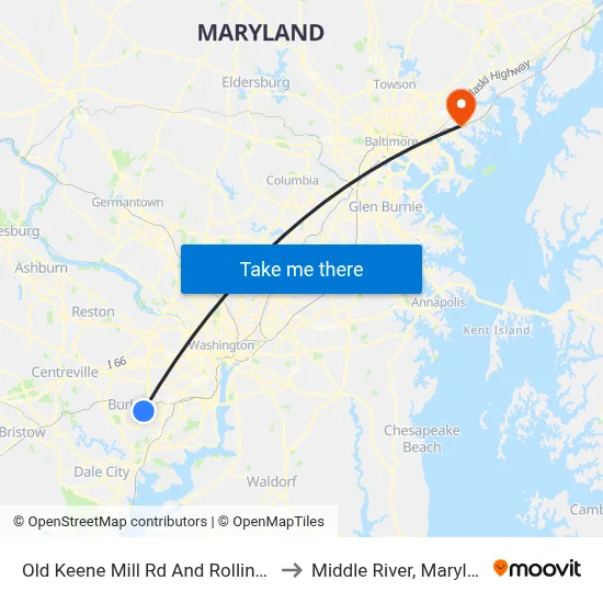 Old Keene Mill Rd And Rolling Rd to Middle River, Maryland map