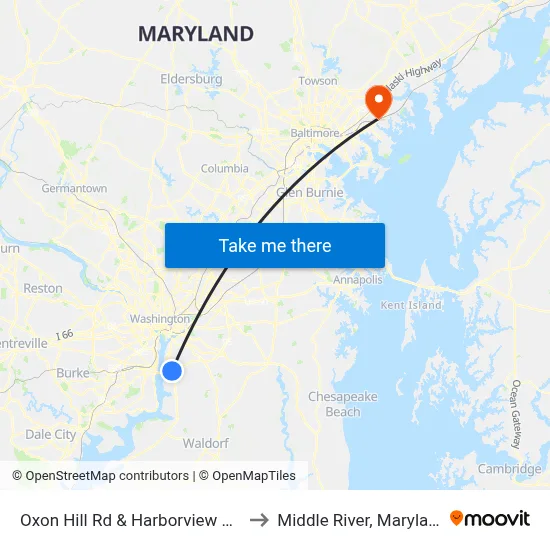 Oxon Hill Rd & Harborview Ave to Middle River, Maryland map