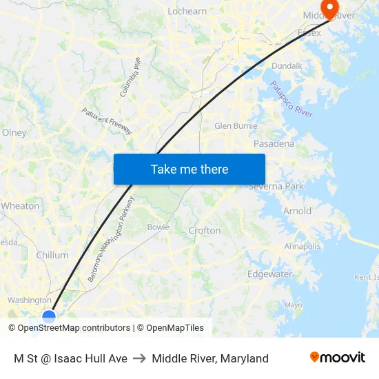 M St @ Isaac Hull Ave to Middle River, Maryland map