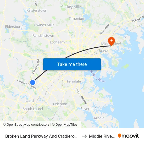 Broken Land Parkway And Cradlerock Way South (Northbound) to Middle River, Maryland map