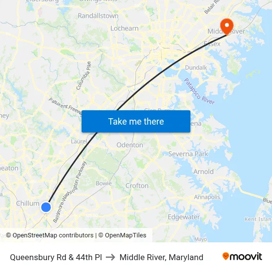 Queensbury Rd & 44th Pl to Middle River, Maryland map