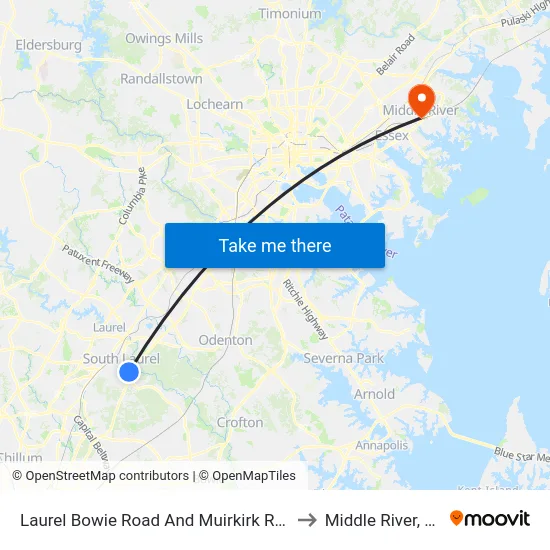 Laurel Bowie Road And Muirkirk Road (Southbound) to Middle River, Maryland map