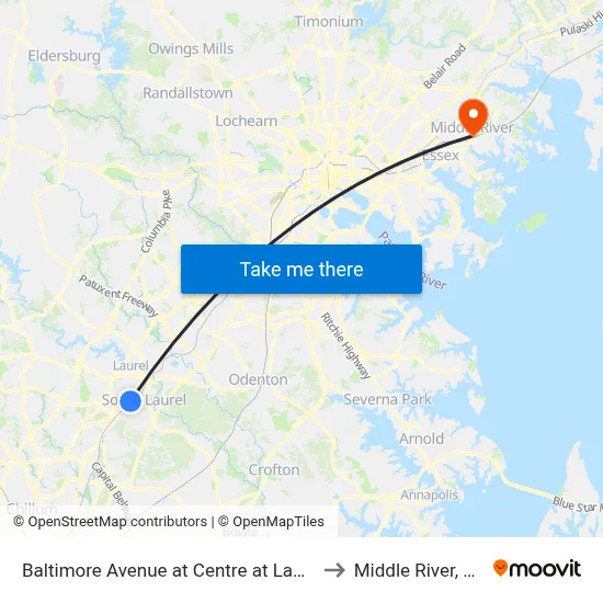 Baltimore Avenue at Centre at Laurel (Northbound) to Middle River, Maryland map