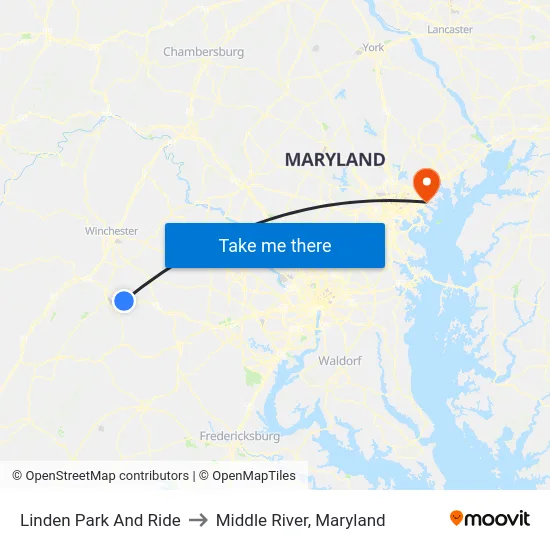 Linden Park And Ride to Middle River, Maryland map