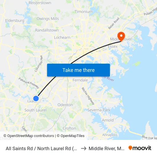 All Saints Rd / North Laurel Rd (Westbound) to Middle River, Maryland map