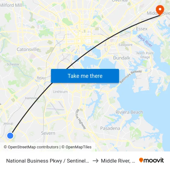 National Business Pkwy / Sentinel Way (Northbound) to Middle River, Maryland map