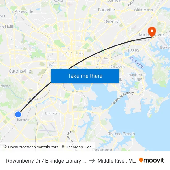 Rowanberry Dr / Elkridge Library (Northbound) to Middle River, Maryland map