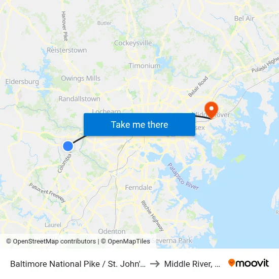 Baltimore National Pike / St. John's Ln (Eastbound) to Middle River, Maryland map