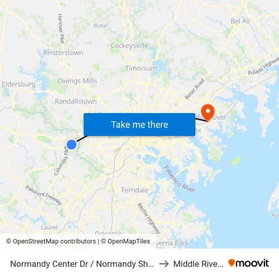 Normandy Center Dr / Normandy Shopping Center (Northbound) to Middle River, Maryland map