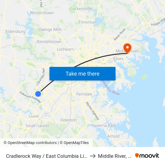 Cradlerock Way / East Columbia Library (Westbound) to Middle River, Maryland map