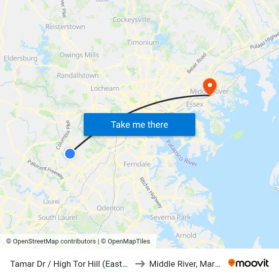 Tamar Dr / High Tor Hill (Eastbound) to Middle River, Maryland map