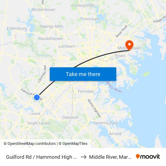 Guilford Rd / Hammond High School to Middle River, Maryland map