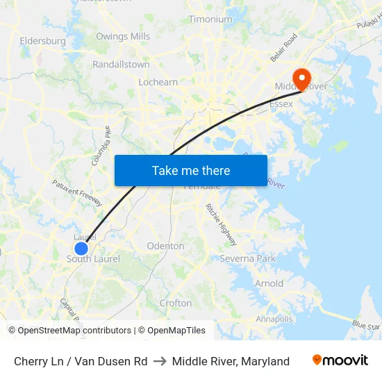 Cherry Ln / Van Dusen Rd to Middle River, Maryland map