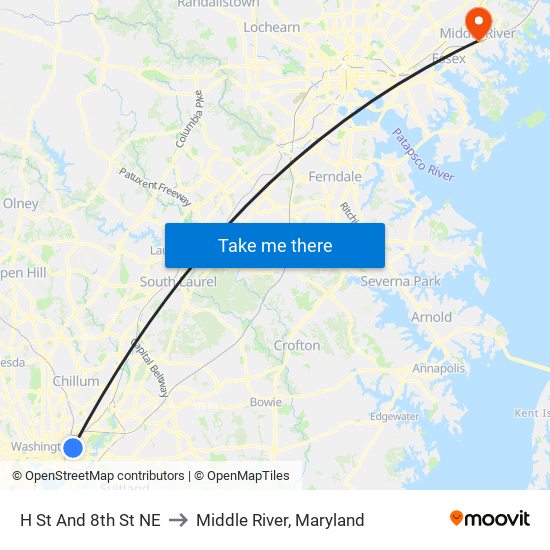 H St And 8th St NE to Middle River, Maryland map