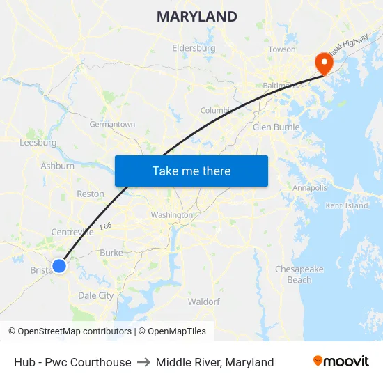 Hub - Pwc Courthouse to Middle River, Maryland map