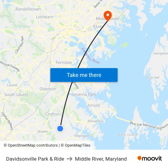 Davidsonville Park & Ride to Middle River, Maryland map