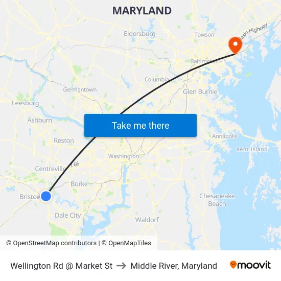 Wellington Rd @ Market St to Middle River, Maryland map