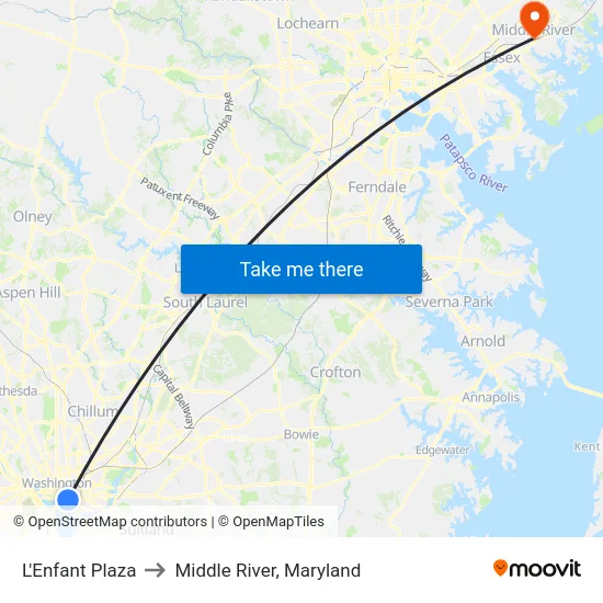 L'Enfant Plaza to Middle River, Maryland map