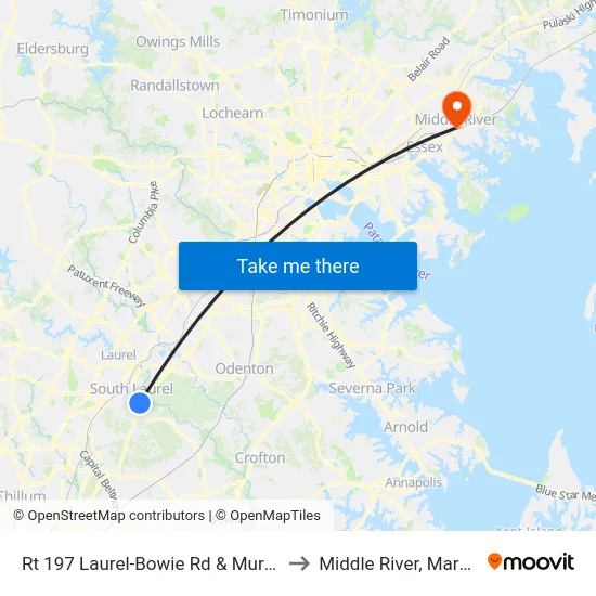 Rt 197 Laurel-Bowie Rd & Murkirk Rd to Middle River, Maryland map