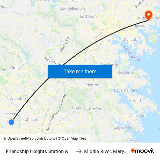 Friendship Heights Station & Bay E to Middle River, Maryland map