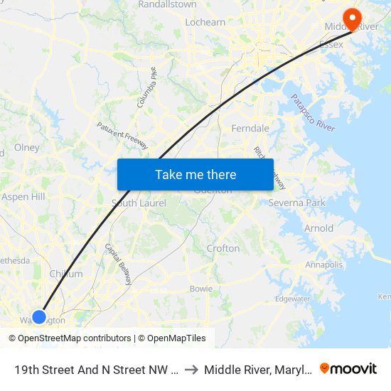 19th Street And N Street NW (Sb) to Middle River, Maryland map