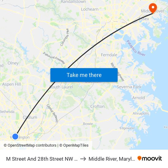 M Street And 28th Street NW (Wb) to Middle River, Maryland map