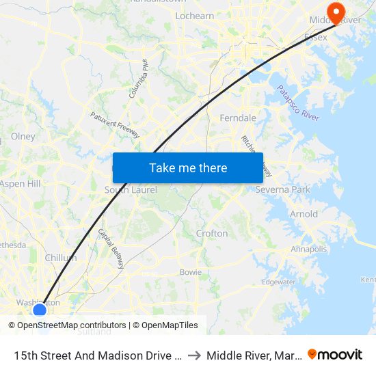 15th Street And Madison Drive NW (Sb) to Middle River, Maryland map