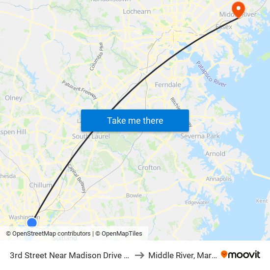 3rd Street Near Madison Drive NW (Nb) to Middle River, Maryland map