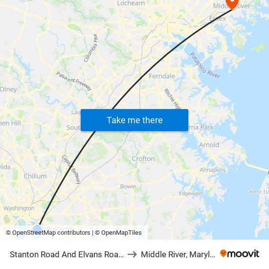 Stanton Road And Elvans Road SE to Middle River, Maryland map