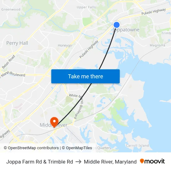 Joppa Farm Rd & Trimble Rd to Middle River, Maryland map