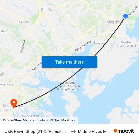 J&K Pawn Shop (2145 Pulaski Hwy/Us 40) to Middle River, Maryland map