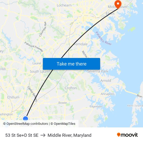 53 St Se+D St SE to Middle River, Maryland map