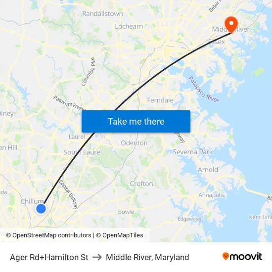 Ager Rd+Hamilton St to Middle River, Maryland map