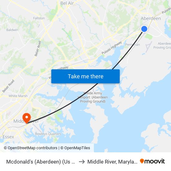 Mcdonald's (Aberdeen) (Us 40) to Middle River, Maryland map