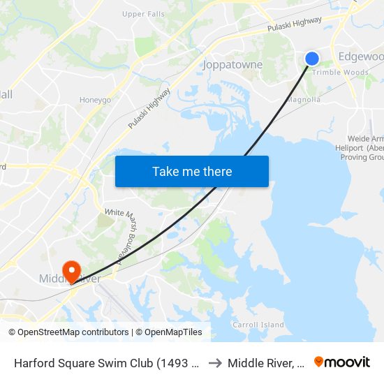 Harford Square Swim Club (1493 Harford Square Dr) to Middle River, Maryland map