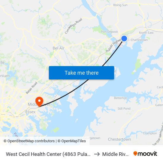 West Cecil Health Center (4863 Pulaski Hwy/Us 40 at Roundabout) to Middle River, Maryland map