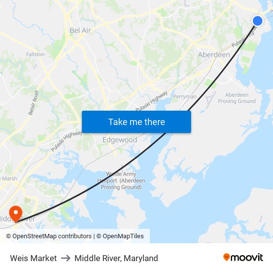 Weis Market to Middle River, Maryland map