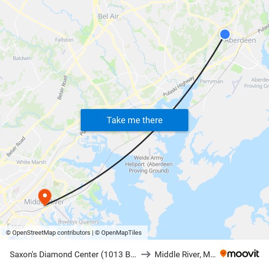 Saxon's  Diamond Center (1013 Beards Hill Rd) to Middle River, Maryland map