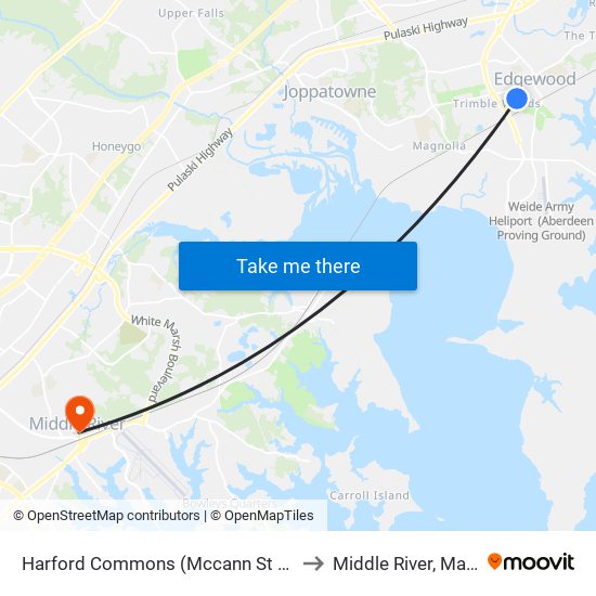 Harford Commons (Mccann St & Starr St) to Middle River, Maryland map