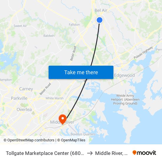 Tollgate Marketplace Center (680 Marketplace Dr) to Middle River, Maryland map