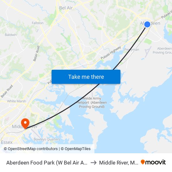 Aberdeen Food Park (W Bel Air Ave & Baker St) to Middle River, Maryland map