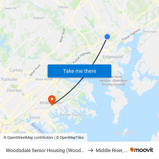 Woodsdale Senior Housing (Woodsdale Rd & Penny Ln) to Middle River, Maryland map