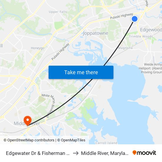 Edgewater Dr & Fisherman Ln to Middle River, Maryland map