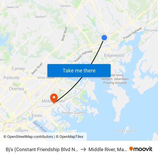 Bj's (Constant Friendship Blvd Near Circle) to Middle River, Maryland map