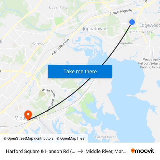 Harford Square & Hanson Rd ( A Ct ) to Middle River, Maryland map